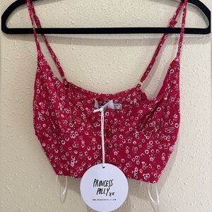 NWT Princess Polly Shah Red Floral Button Front Cropped Tank Top Size 0